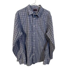 UNTUCKit Men's Blue Plaid Slim Fit Wrinkle Free Cotton Button Up Shirt Size 2XL